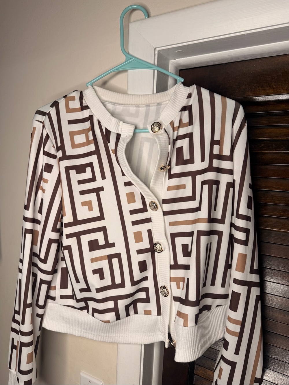 White Geometric Button-Front Jacket - Women